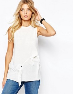 Футболка с двумя декоративными узелками ASOS - Stone