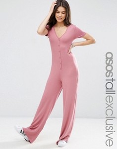 Комбинезон с широкими штанинами и пуговицами ASOS TALL - Розовый