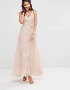 Плиссированное платье макси с отделкой металлик TFNC - Розовый