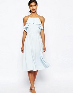 Приталенное платье миди с оборкой ASOS - Синий