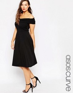 Приталенное платье миди с перекрестом спереди ASOS CURVE - Черный