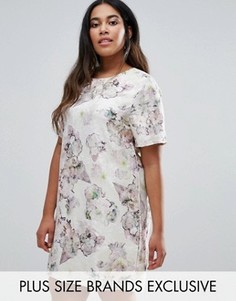 Цельнокройное жаккардовое платье с короткими рукавами и цветочным принтом Truly You - Мульти