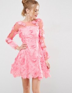 Короткое приталенное платье из кружева с цветами 3D от ASOS SALON - Розовый