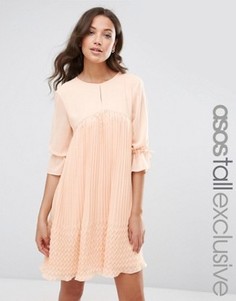 Свободное платье с плиссировкой ASOS TALL - Бежевый