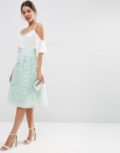 Юбка миди для выпускного с отделкой ASOS - Зеленый