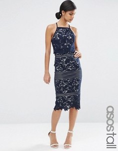 Платье миди из цветочного кружева с фигурными краями ASOS TALL - Темно-синий