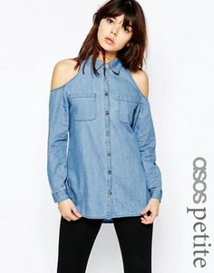 Синяя джинсовая рубашка с открытыми плечами ASOS PETITE - Синий