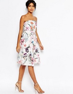Платье миди с укороченным лифом и цветочным принтом ASOS - Мульти