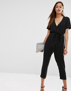 Комбинезон с запахом и завязкой ASOS - Черный