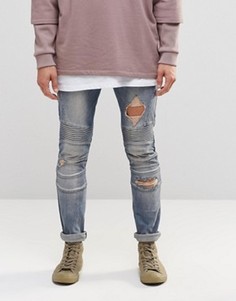 Рваные супероблегающие байкерские джинсы ASOS - Синий