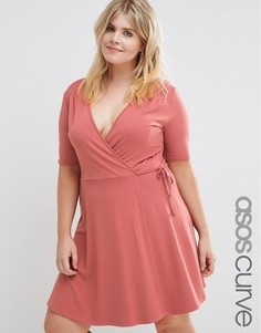 Чайное платье с запахом ASOS CURVE - Розовый