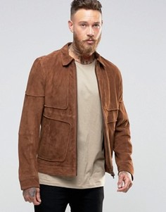 Замшевая куртка в стиле вестерн с окантовкой ASOS - Рыжий Barneys Originals