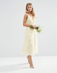 Платье миди с цветочной аппликацией ASOS BRIDAL - Белый