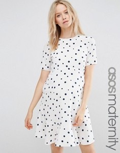Свободное платье в горошек с оборкой по краю ASOS Maternity - Мульти