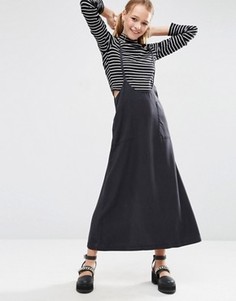 Джинсовая юбка необычной длины с подтяжками ASOS - Черный