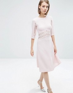 Короткое приталенное платье миди с кружевными вставками ASOS - Фиолетовый