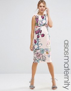 Платье-футляр с цветочным принтом и оборками ASOS Maternity - Мульти