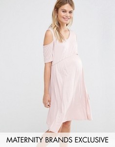 Приталенное платье для беременных с вырезами на плечах Bluebelle Maternity - Розовый