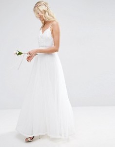 Сетчатое платье макси на бретельках с вышивкой ASOS BRIDAL - Белый