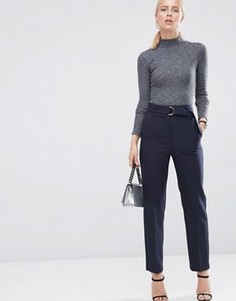 Брюки с завышенной талией и поясом ASOS - Темно-синий