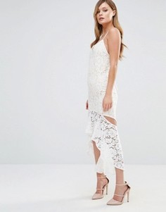 Кружевное платье миди с вырезами по бокам Dark Pink - Белый