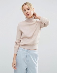 Джемпер в рубчик с высоким воротом ASOS - Бежевый