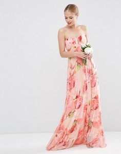 Платье-бандо макси из сетки с цветочным принтом ASOS WEDDING - Мульти