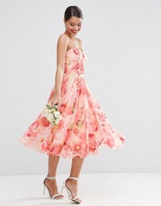 Платье-бандо макси из сетки с цветочным принтом ASOS WEDDING - Мульти
