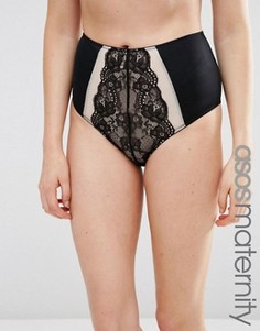 Трусики-шорты с завышенной талией из сетки и кружева ASOS Marie - Черный