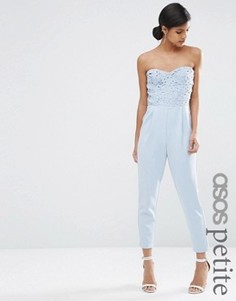 Комбинезон с кружевным топом-бандо и широкими штанинами со складками ASOS PETITE - Фиолетовый