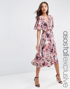 Розово-серое мягкое платье‑футляр миди с принтом ирисов ASOS TALL - Мульти