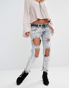 Выбеленные рваные джинсы Boohoo - Синий