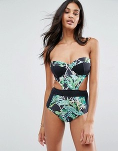 Слитный купальник с принтом и вырезами ASOS FULLER BUST DD-G - Мульти