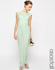 Платье макси с кружевным топом и плиссировкой ASOS TALL WEDDING - Зеленый