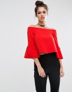 Топ с открытыми плечами и оборками на рукавах ASOS - Красный