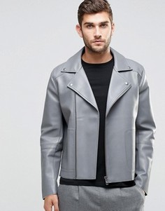 Серая байкерская куртка из искусственной кожи с необработанными краями ASOS - Серый