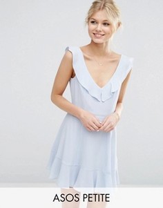 Короткое приталенное платье с оборкой ASOS PETITE - Синий