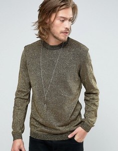 Вязаный джемпер с круглым вырезом и эффектом металлик ASOS - Золотой