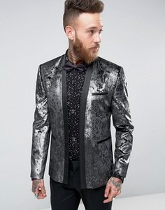 Вельветовый блейзер суперзауженного кроя ASOS - Серебряный