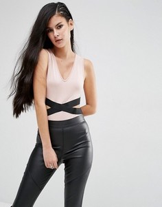 Боди с V‑образной горловиной, вырезами и ремешками ASOS - Розовый