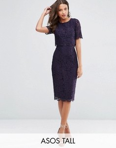 Кружевное платье-футляр миди с укороченным топом ASOS TALL - Темно-синий