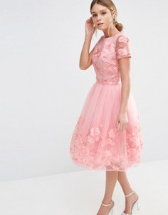 Платье миди с цветочной 3D-аппликацией Chi Chi London - Розовый