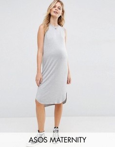 Платье-футболка без рукавов для беременных с закругленным низом ASOS Maternity - Серый