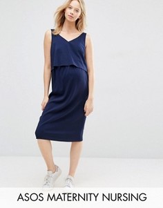 Платье с двухслойным лифом для кормящих мам ASOS Maternity - Темно-синий