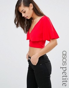 Топ с глубоким вырезом и оборками ASOS PETITE - Черный