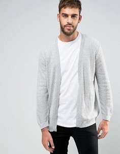 Удлиненный фактурный кардиган с отделкой в рубчик ASOS - Серый