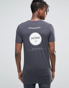 Удлиненная футболка с принтом Copenhagen сзади ASOS - Серый