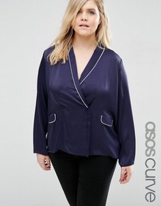 Атласная пижамная блузка с карманами ASOS CURVE - Темно-синий