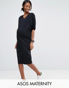 Платье-футболка миди с рукавами-кимоно ASOS Maternity - Черный