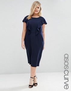 Платье-футляр с оборками спереди ASOS CURVE - Темно-синий